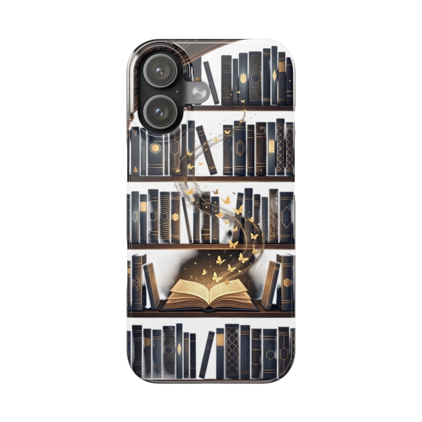 Magic Bookshelf Slim Phone Case — Open Book with Golden Butterflies